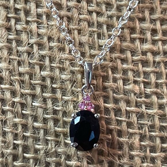 Midnight And Pink Sapphire Ring 8 And Pendant Necklace 18” Set - Picture 5 of 16